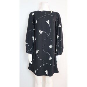 WOMEN'S BLACK FLORAL PRINT LONG SLEEVE SHIFT DRESS - A NEW DAY - SIZE XS